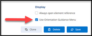 image of the View screen with a red arrow pointing to the check box to activate the Orientation  Guidance Menu.